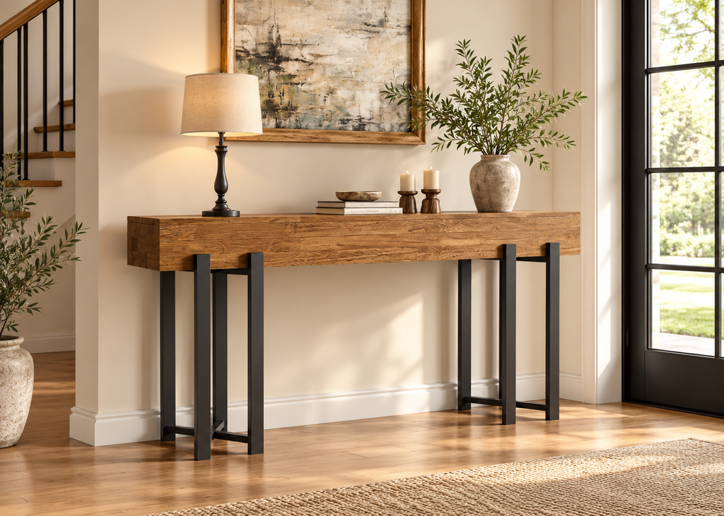 Console ALBAN – Finition bois & piètement noir – 170 cm