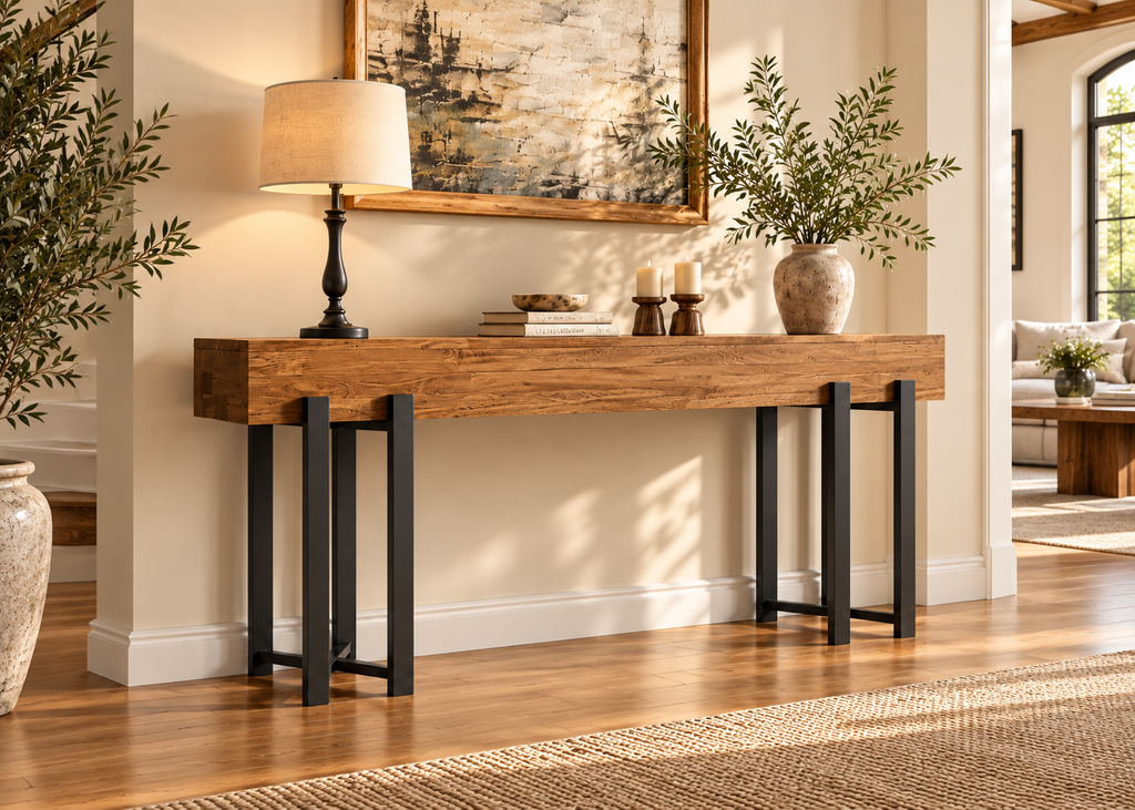 Console ALBAN – Finition bois & piètement noir – 170 cm
