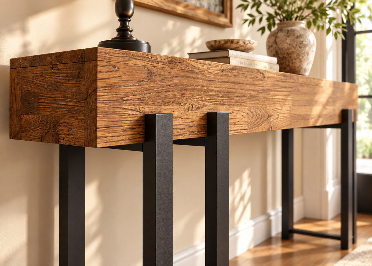 Console ALBAN – Finition bois & piètement noir – 170 cm