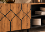 Meuble TV AUDREN 180 cm – Bois naturel et noir, 2 portes et 4 rangements