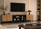 Meuble TV AUDREN 180 cm – Bois naturel et noir, 2 portes et 4 rangements