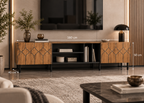 Meuble TV AUDREN 180 cm – Bois naturel et noir, 2 portes et 4 rangements