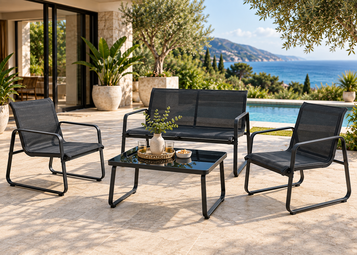 Salon de jardin ÉCLIPSE 4 pièces – Canapé, fauteuils et table basse