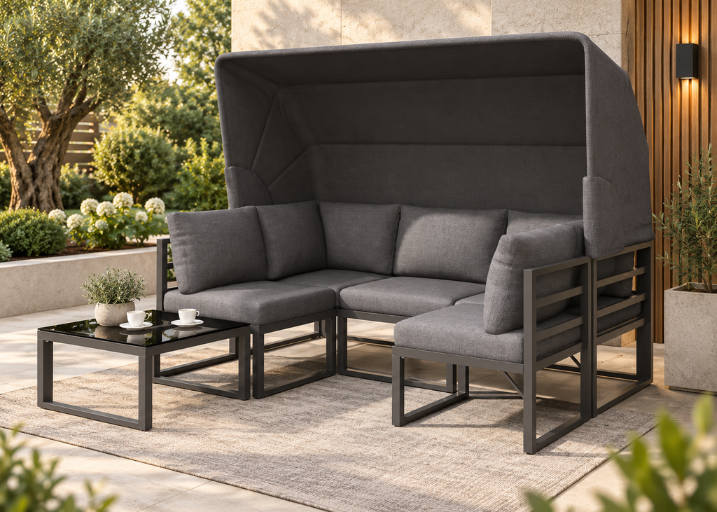 Salon de jardin ÉCLIPSE – Ensemble lounge avec canapé, fauteuils et auvent
