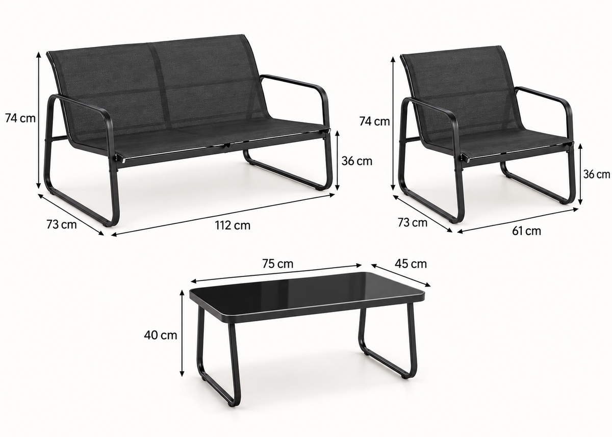 Salon de jardin ÉCLIPSE 4 pièces – Canapé, fauteuils et table basse