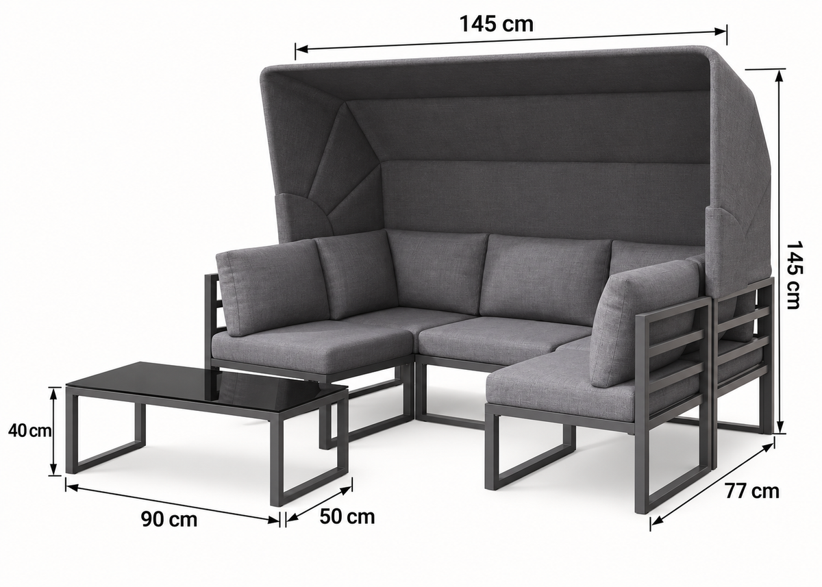Salon de jardin ÉCLIPSE – Ensemble lounge avec canapé, fauteuils et auvent
