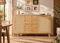 Buffet EDEN – 140 cm en bois naturel et rotin, 4 tiroirs et 2 portes