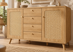 Buffet EDEN – 140 cm en bois naturel et rotin, 4 tiroirs et 2 portes