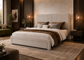Lit HERITAGE 140×200 en velours gris – Tête de lit matelassée et grand tiroir