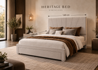 Lit HERITAGE 140×200 en velours gris – Tête de lit matelassée et grand tiroir