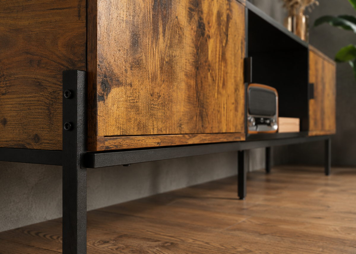 Meuble TV LENNOX 147 cm – Bois et métal noir, style industriel