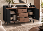 Buffet LINÉA – 3 tiroirs, 2 portes et finition noire texturée