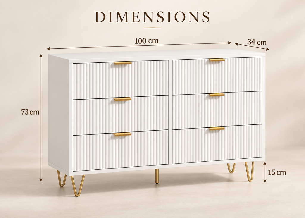 Commode LIVIA – Blanche avec détails dorés et pieds métal