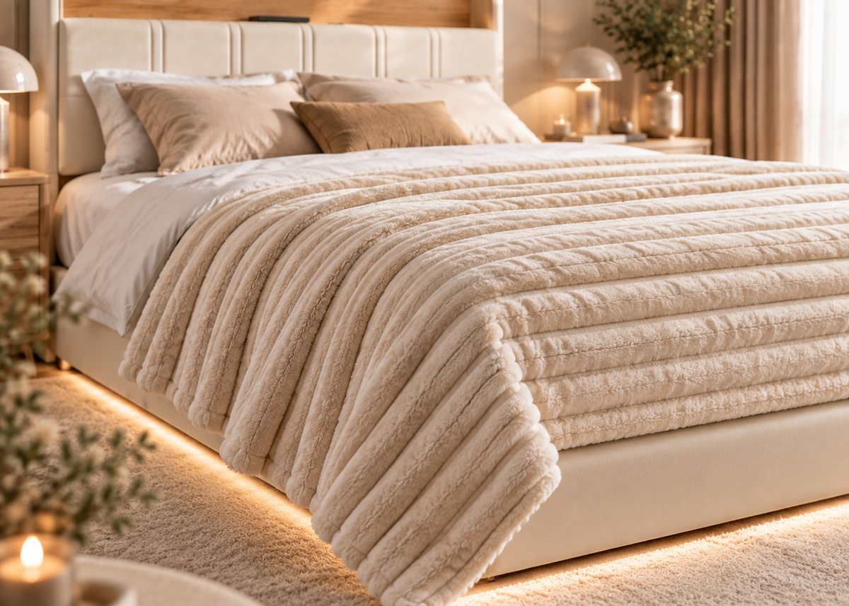 Couverture LUNVARM effet côtelé – plaid moelleux grand format pour canapé et lit