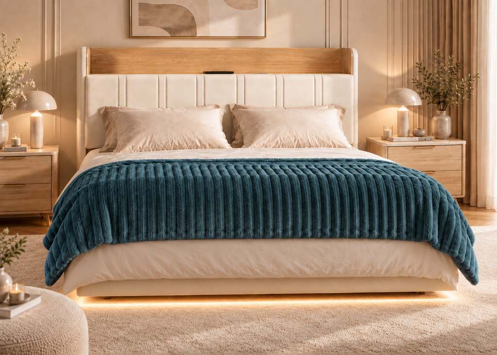 Couverture LUNVARM effet côtelé – plaid moelleux grand format pour canapé et lit