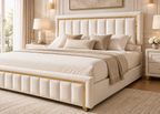 Lit coffre MAJESTÉ 140×200 – Rangement intégré et tête de lit élégante