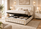 Lit coffre MAJESTÉ 140×200 – Rangement intégré et tête de lit élégante