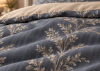 Parure de lit NÉRIAL 160x200cm – motif feuillage gris perle et beige
