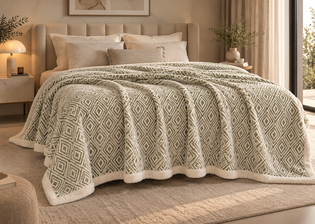 Plaid texturé géométrique NÉVAN – jeté de canapé ultra doux & couvre-lit élégant