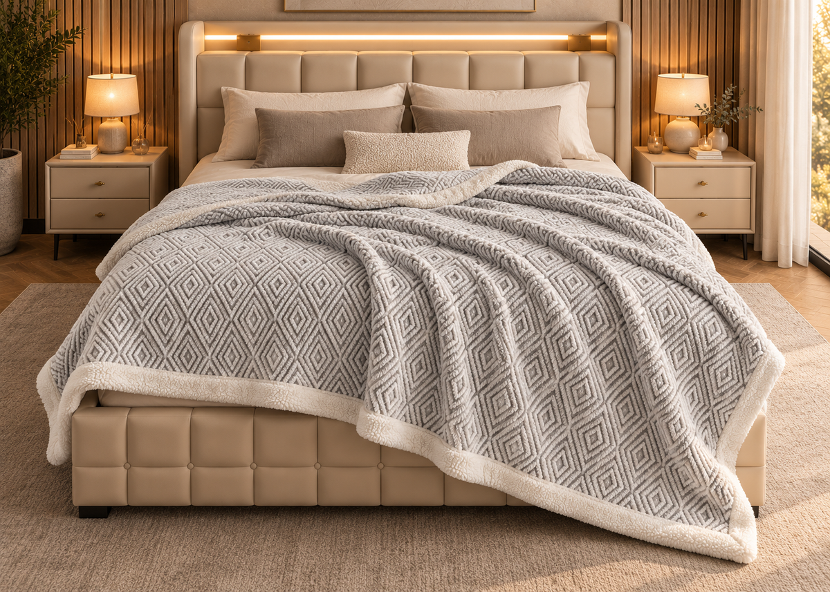 Plaid texturé géométrique NÉVAN – jeté de canapé ultra doux & couvre-lit élégant