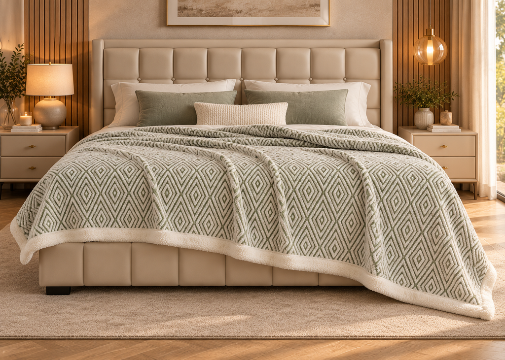 Plaid texturé géométrique NÉVAN – jeté de canapé ultra doux & couvre-lit élégant