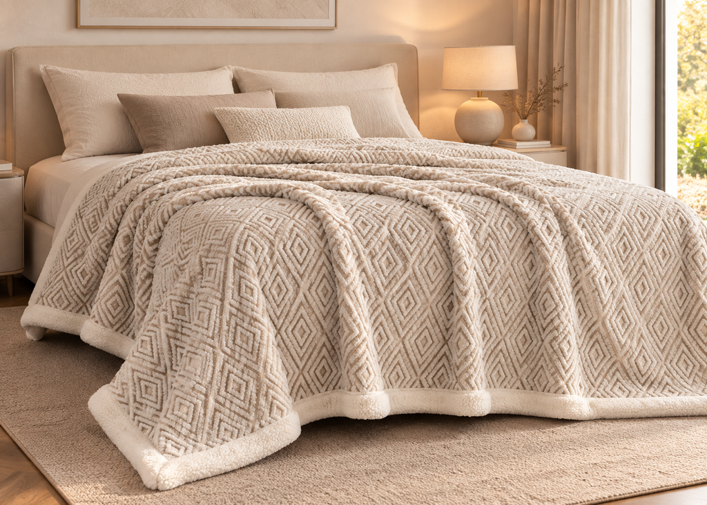 Plaid texturé géométrique NÉVAN – jeté de canapé ultra doux & couvre-lit élégant