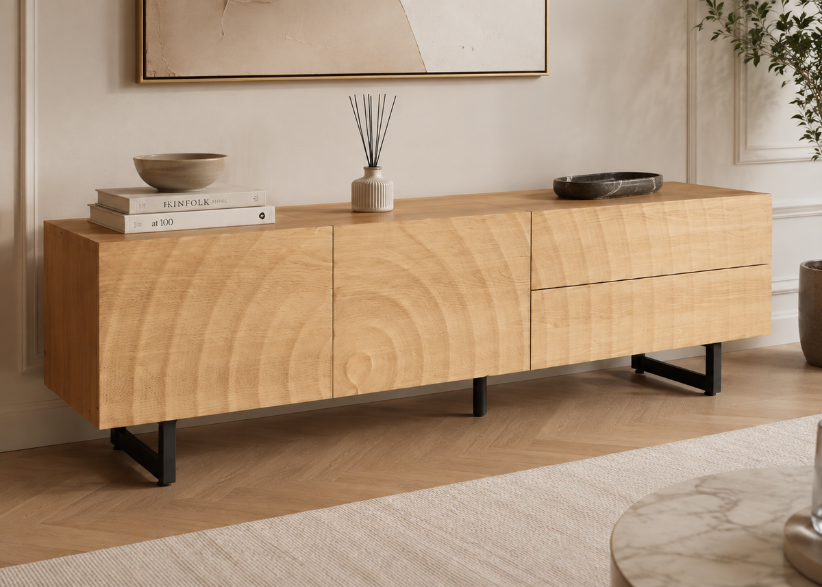 Meuble TV NORDIC 180 cm – Effet bois naturel et design scandinave