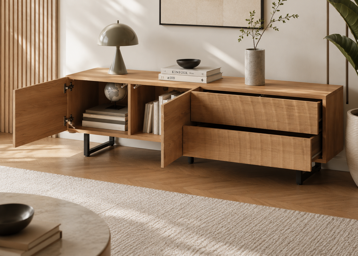 Meuble TV NORDIC 180 cm – Effet bois naturel et design scandinave