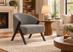 Fauteuil crème NORVEN – dossier arrondi et structure bois foncé