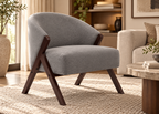 Fauteuil crème NORVEN – dossier arrondi et structure bois foncé