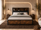Lit double OMBRÉBÈNE – Gris & bois, design contemporain