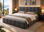 Lit double ORAGE 140x200/160x200 – Entièrement capitonné en tissu gris