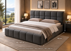 Lit double ORAGE 140x200/160x200 – Entièrement capitonné en tissu gris