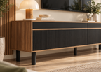 Meuble TV ORSEN - contemporain noir et bois 170 cm à façades rainurées