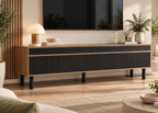 Meuble TV ORSEN - contemporain noir et bois 170 cm à façades rainurées