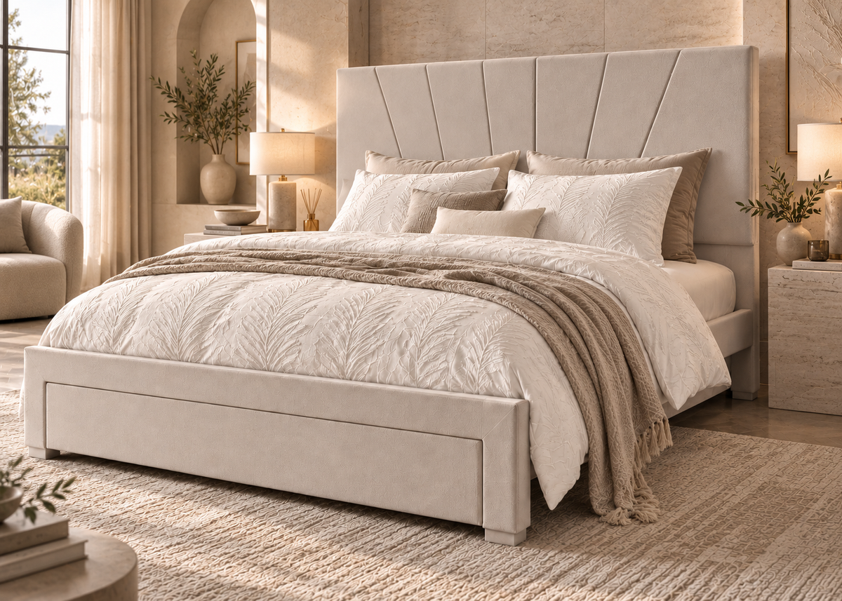 Parure de lit PALMÉA – relief feuillage texturé, esprit hôtel chic