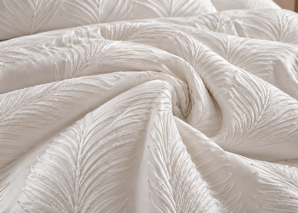 Parure de lit PALMÉA – relief feuillage texturé, esprit hôtel chic