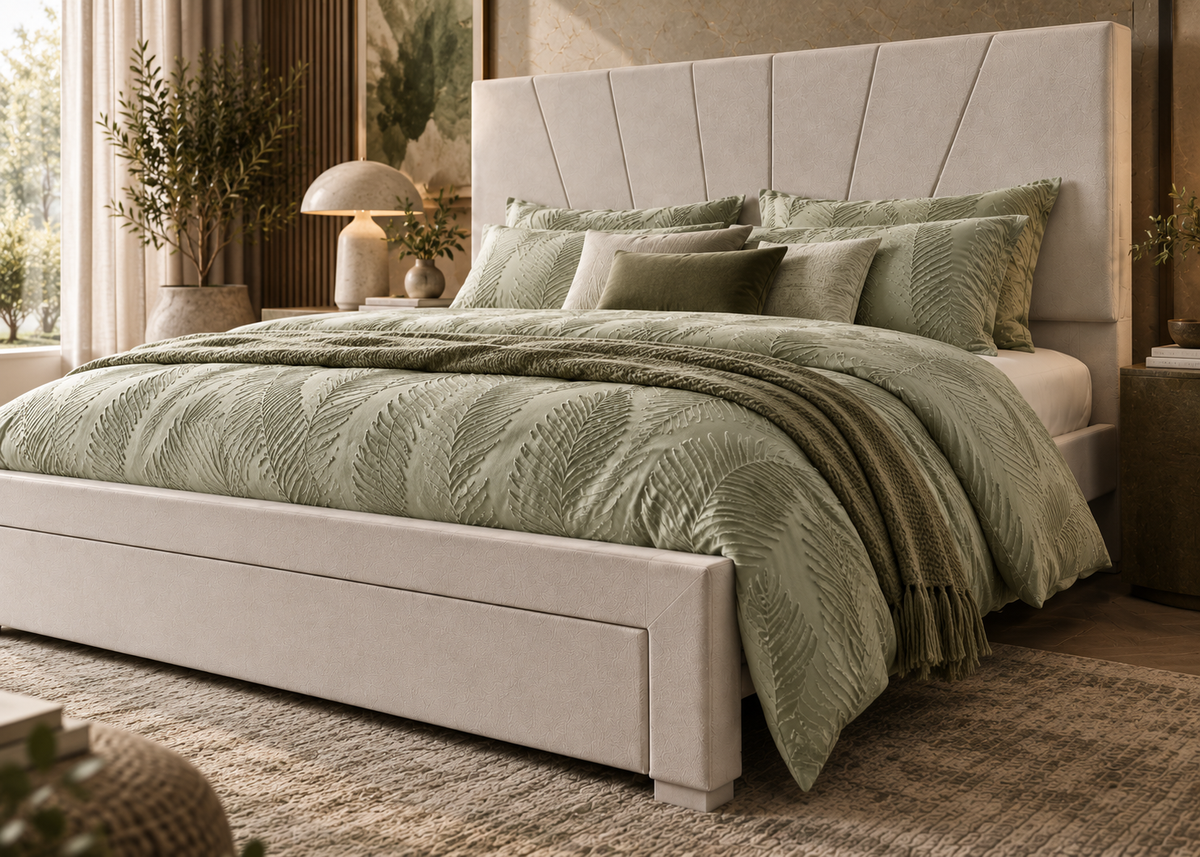 Parure de lit PALMÉA – relief feuillage texturé, esprit hôtel chic