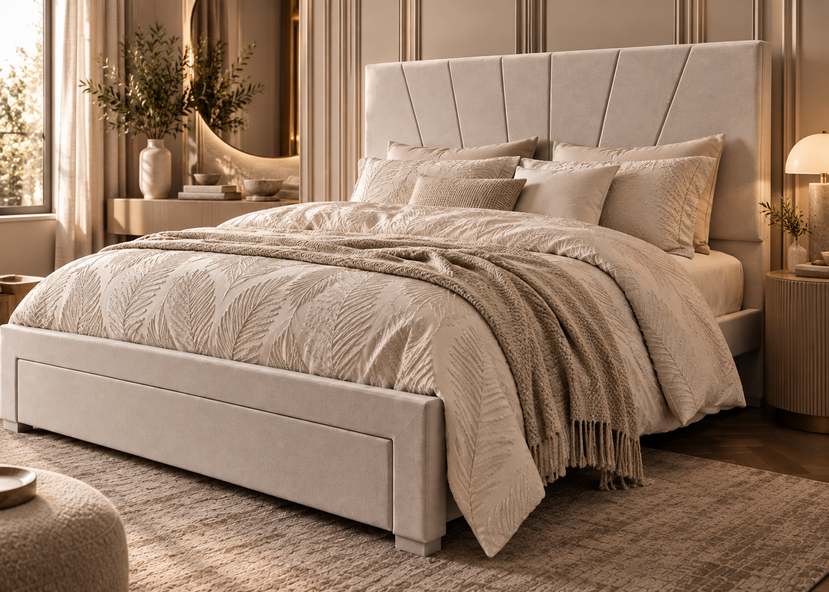 Parure de lit PALMÉA – relief feuillage texturé, esprit hôtel chic