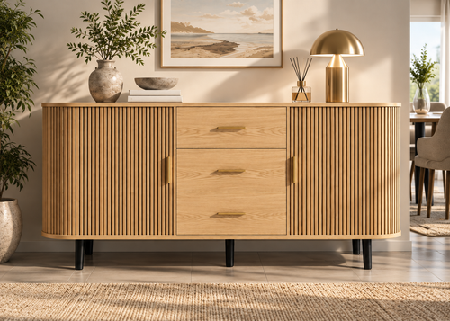 Buffet RIVIERA 160 cm – Bois naturel, portes coulissantes et tiroirs