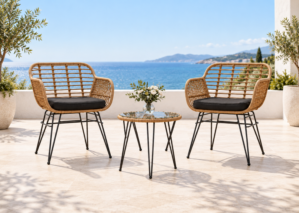 Salon de jardin SÉLÈNE – 3 pièces en osier au design contemporain