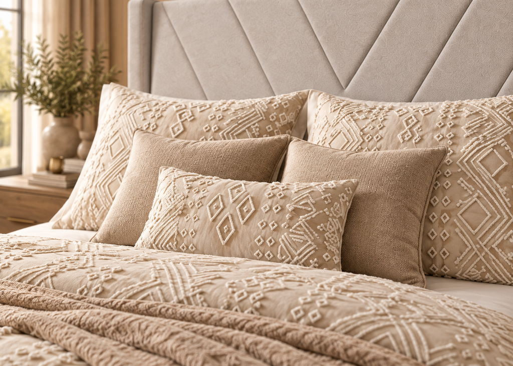 Parure de lit Collection SÉLIAN – relief triangulaire raffiné, style contemporain chic