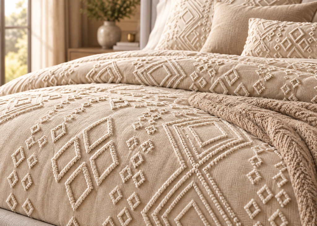 Parure de lit Collection SÉLIAN – relief triangulaire raffiné, style contemporain chic