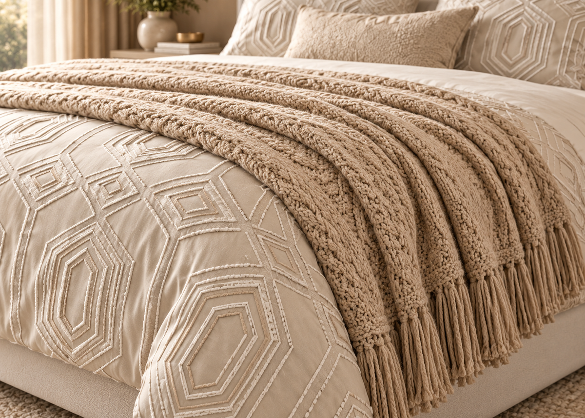 Parure de lit Collection SÉLIAN – relief géométrique raffiné, style contemporain chic