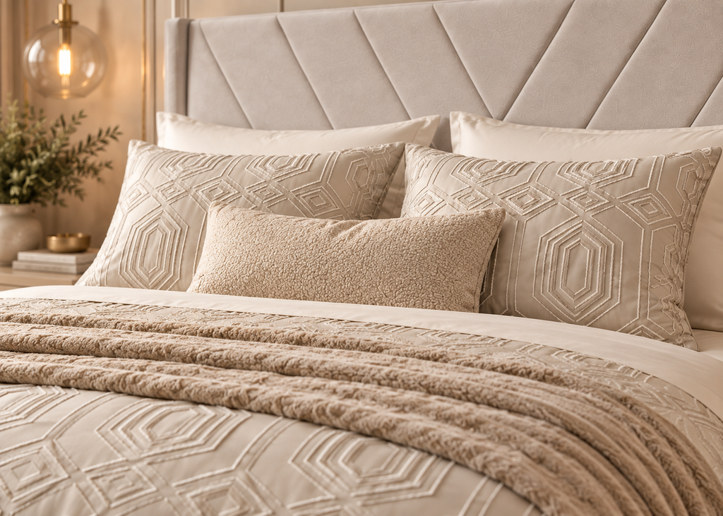 Parure de lit Collection SÉLIAN – relief géométrique raffiné, style contemporain chic
