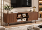 Meuble TV SIERRA 138 cm – Noyer cannelé, niches et rangement