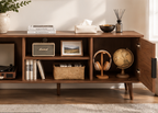 Meuble TV SIERRA 138 cm – Noyer cannelé, niches et rangement