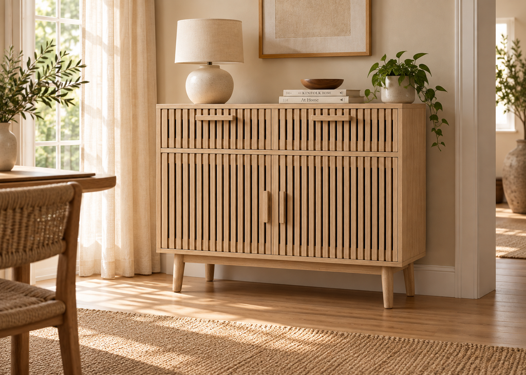 Buffet SOLEYA – Bois naturel, 2 portes et 2 tiroirs