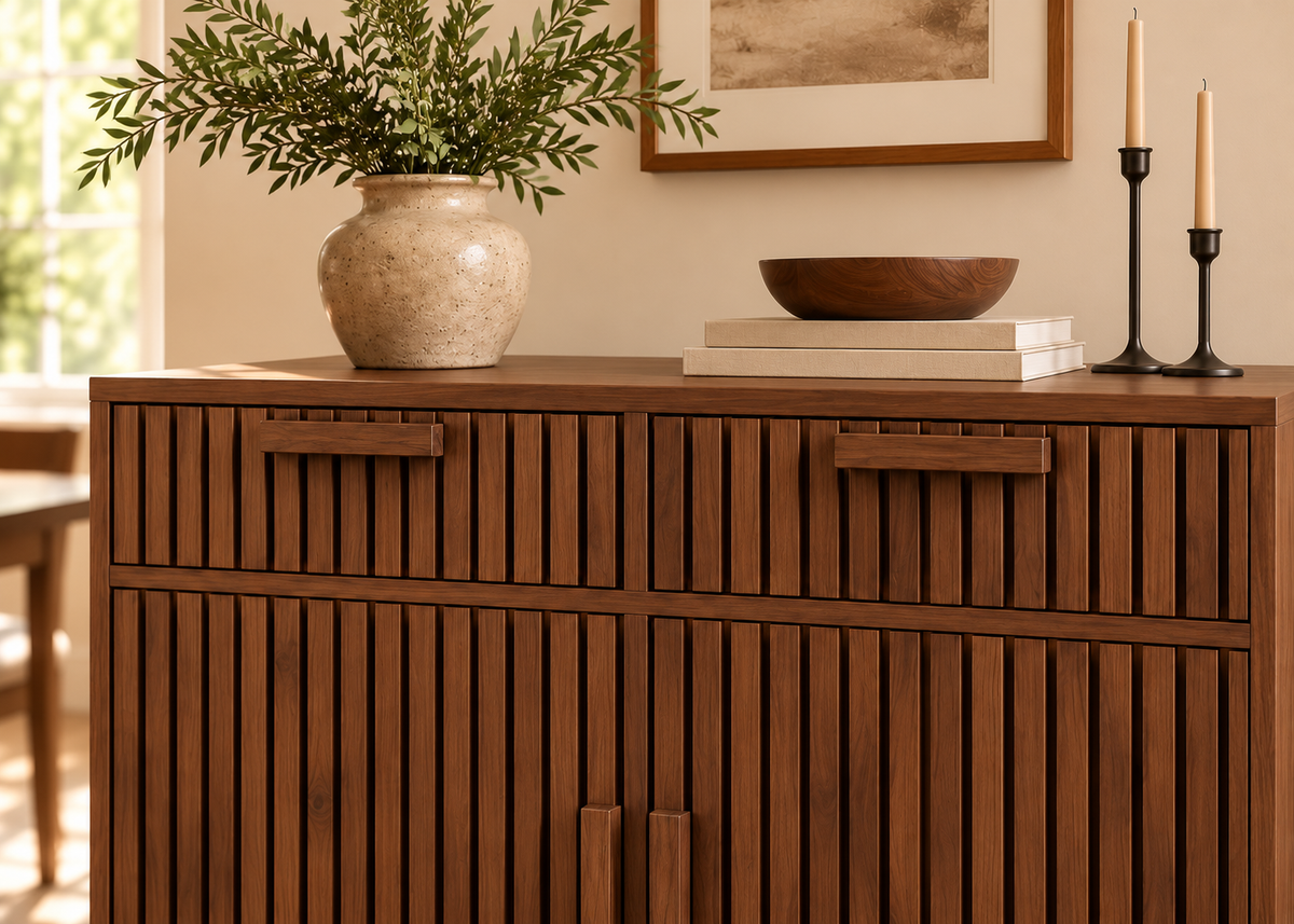Buffet SOLEYA – Bois naturel, 2 portes et 2 tiroirs