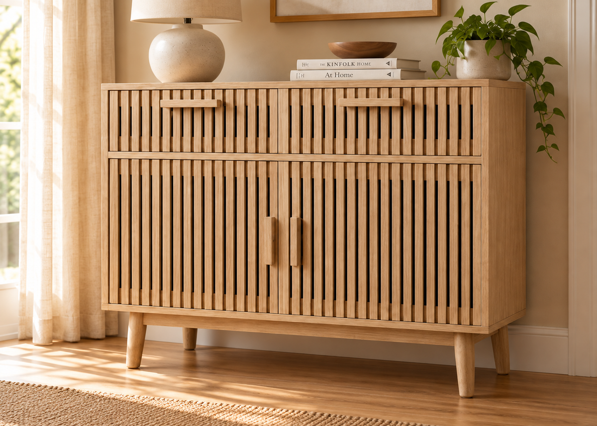 Buffet SOLEYA – Bois naturel, 2 portes et 2 tiroirs